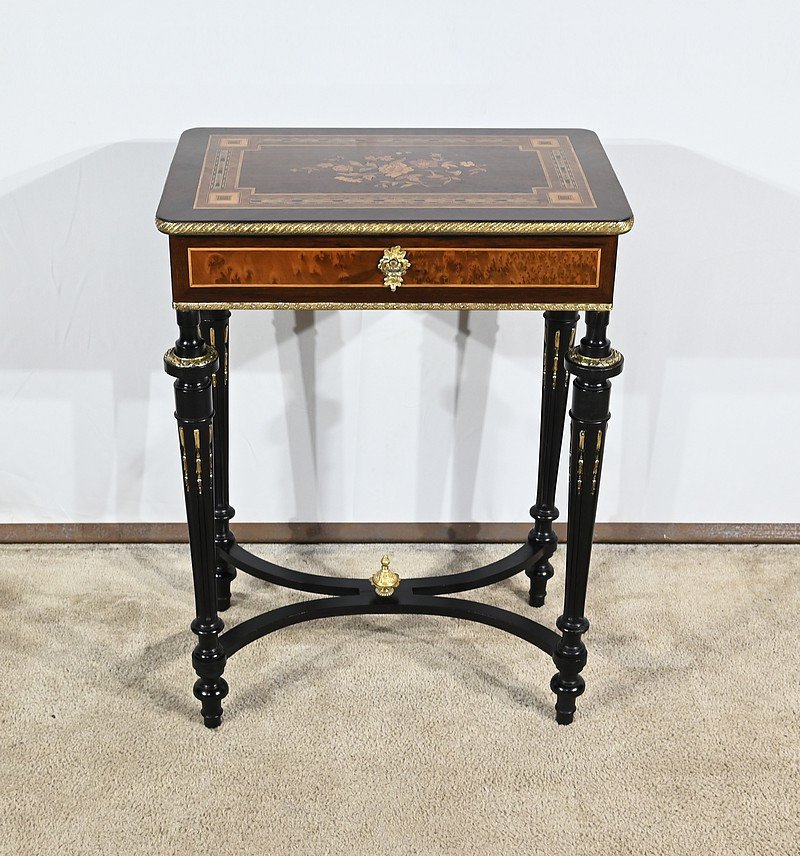 Small Rosewood And Amboyna Burl Coffee Table, Louis XVI Style, Napoleon III Period –-photo-2