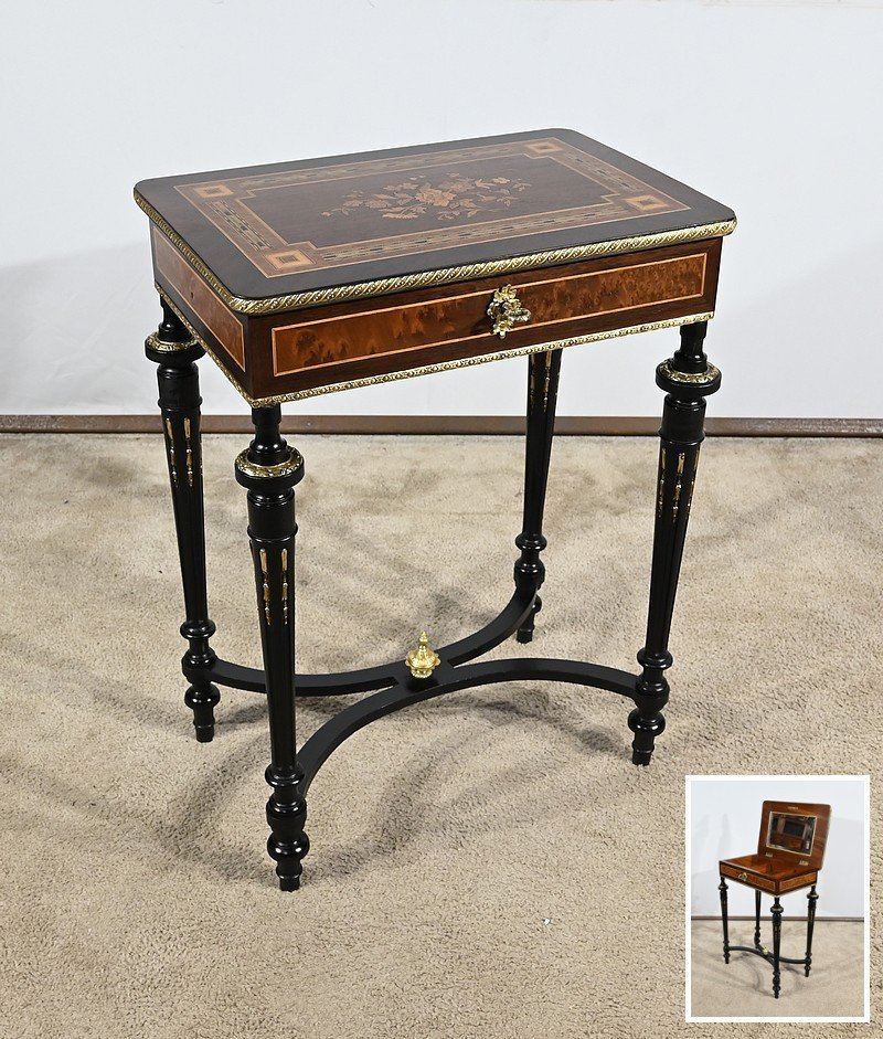 Small Rosewood And Amboyna Burl Coffee Table, Louis XVI Style, Napoleon III Period –