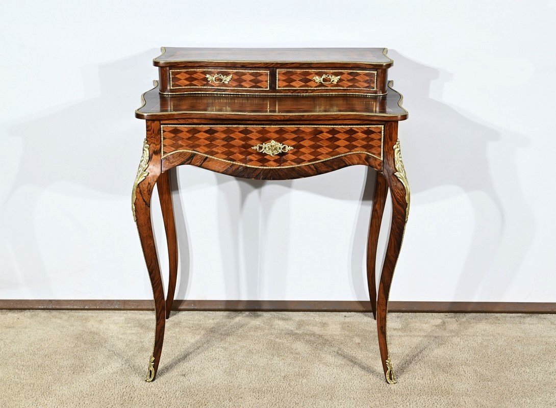 Small Lady's Desk With Steps In Precious Wood, Louis XV Style, Napoleon III Period – Mid 11th Century