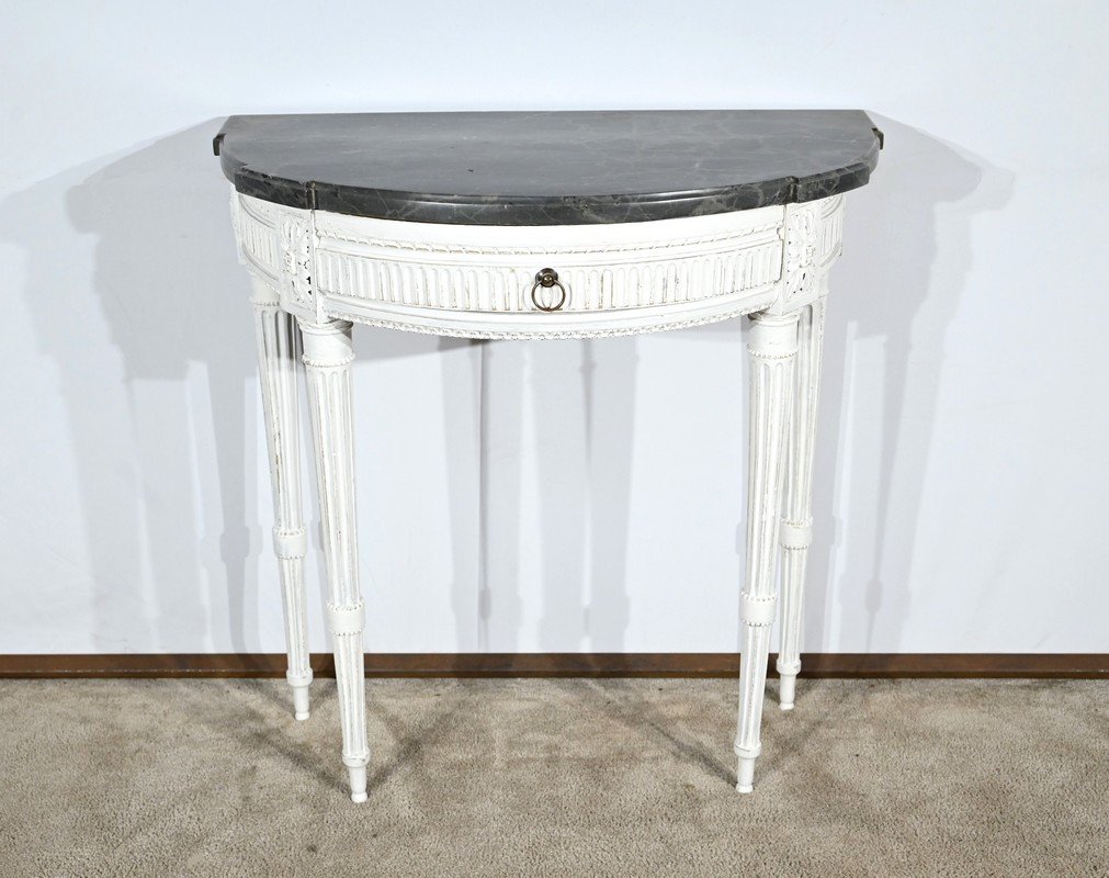 Console Demi-lune En Bois Réchampi, Style Louis XVI – Début XIXe