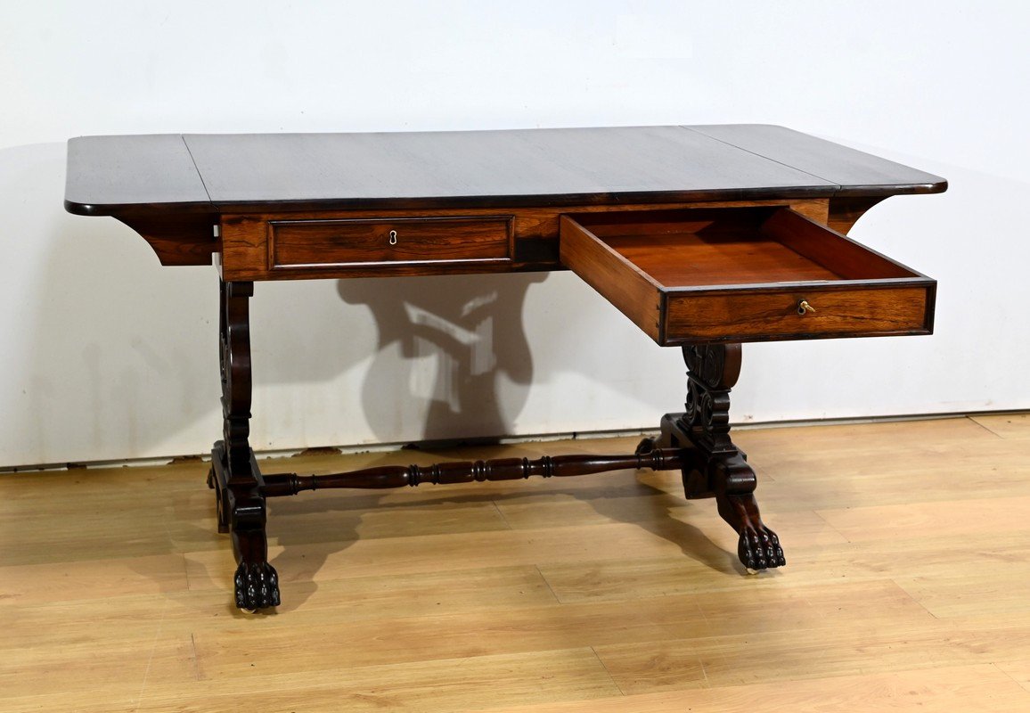 Solid Rosewood Shuttered Desk Table, Restoration Period – Early 19th Century-photo-2