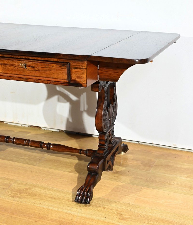 Solid Rosewood Shuttered Desk Table, Restoration Period – Early 19th Century-photo-4