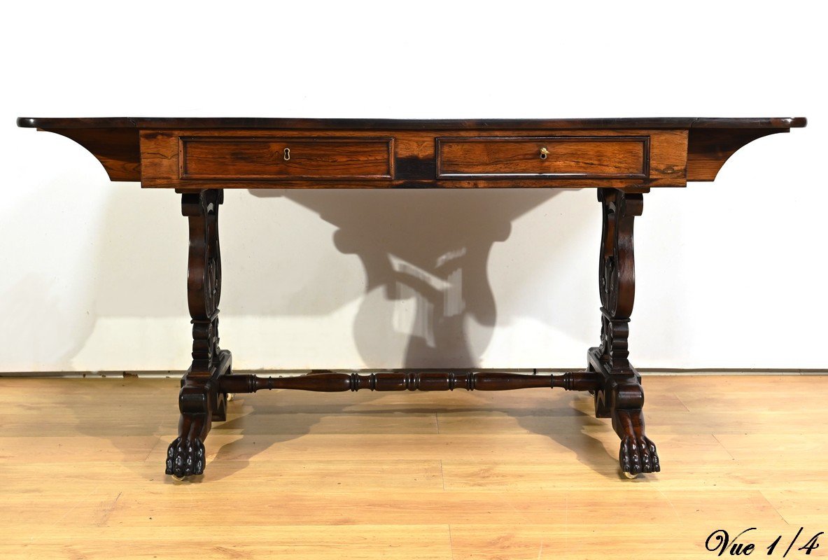 Solid Rosewood Shuttered Desk Table, Restoration Period – Early 19th Century-photo-1