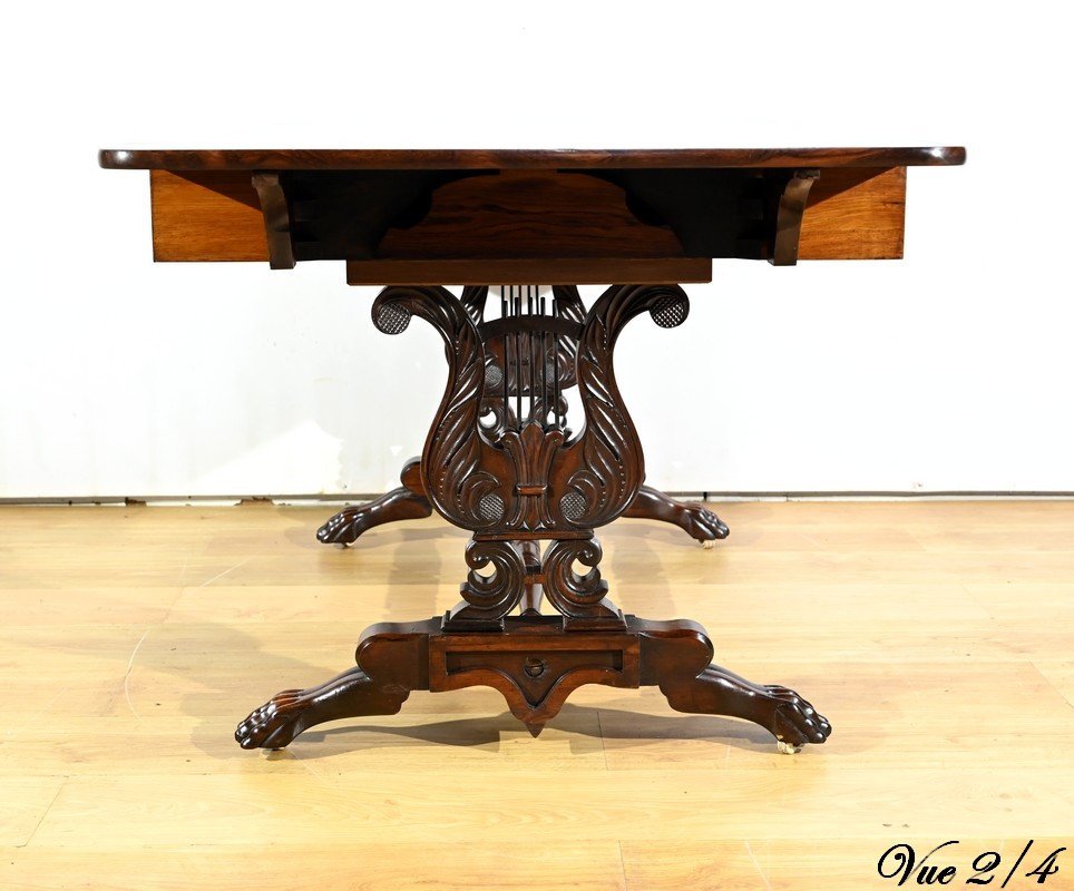 Solid Rosewood Shuttered Desk Table, Restoration Period – Early 19th Century-photo-2