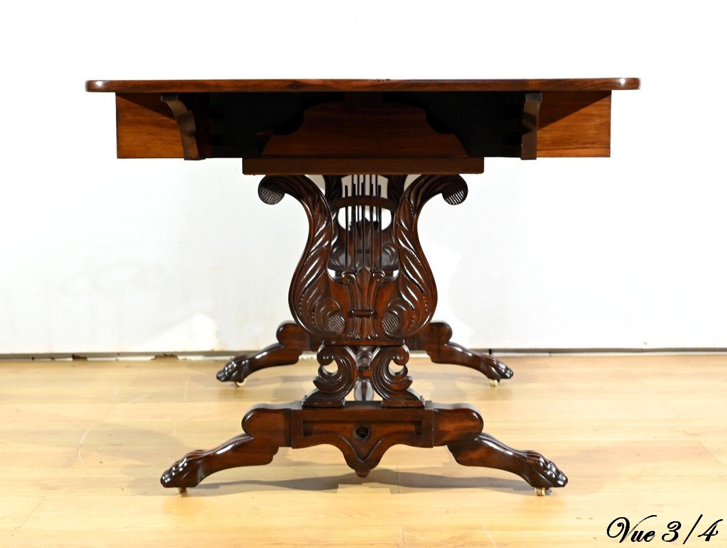 Solid Rosewood Shuttered Desk Table, Restoration Period – Early 19th Century-photo-4