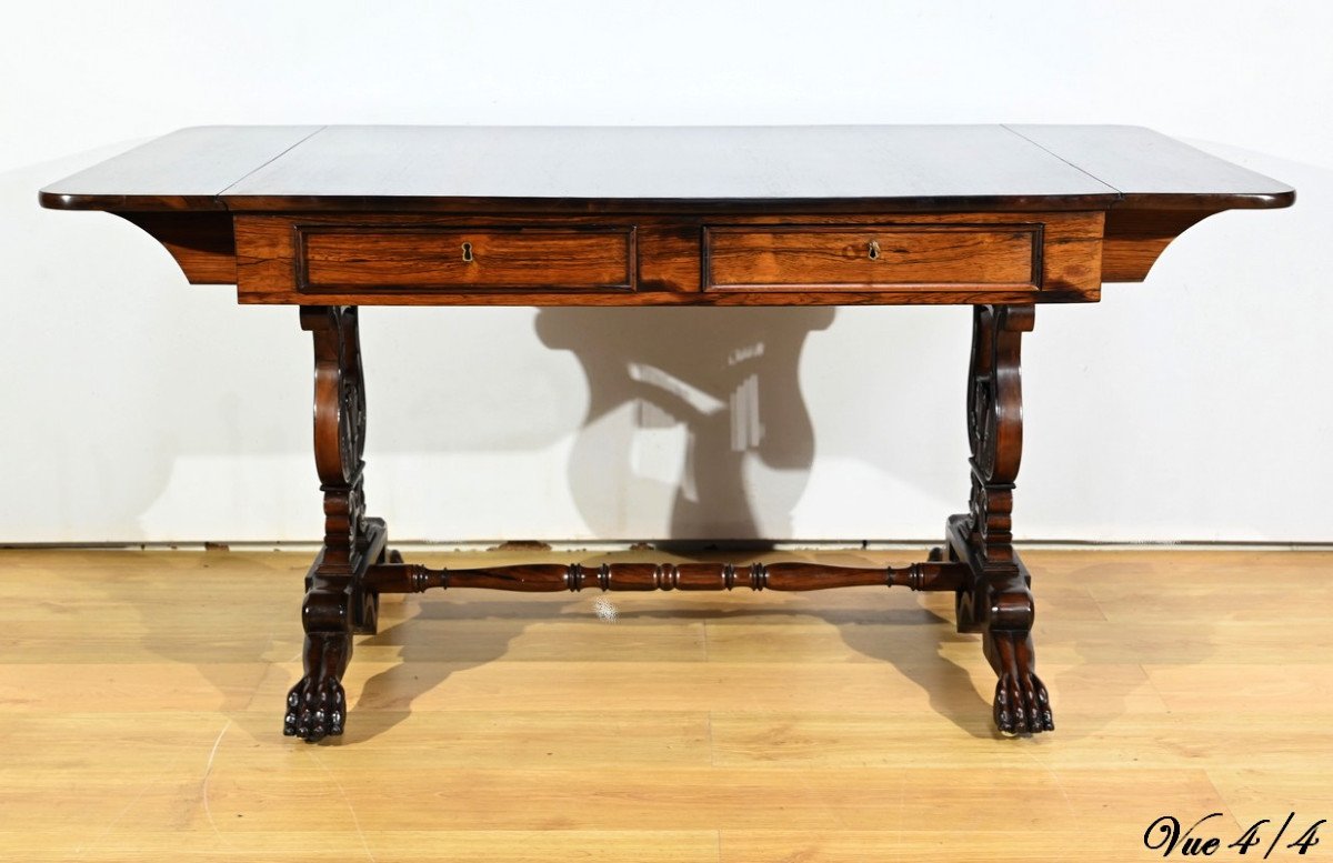 Solid Rosewood Shuttered Desk Table, Restoration Period – Early 19th Century-photo-5