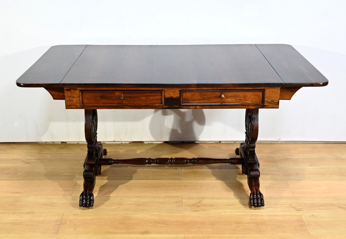 Solid Rosewood Shuttered Desk Table, Restoration Period – Early 19th Century