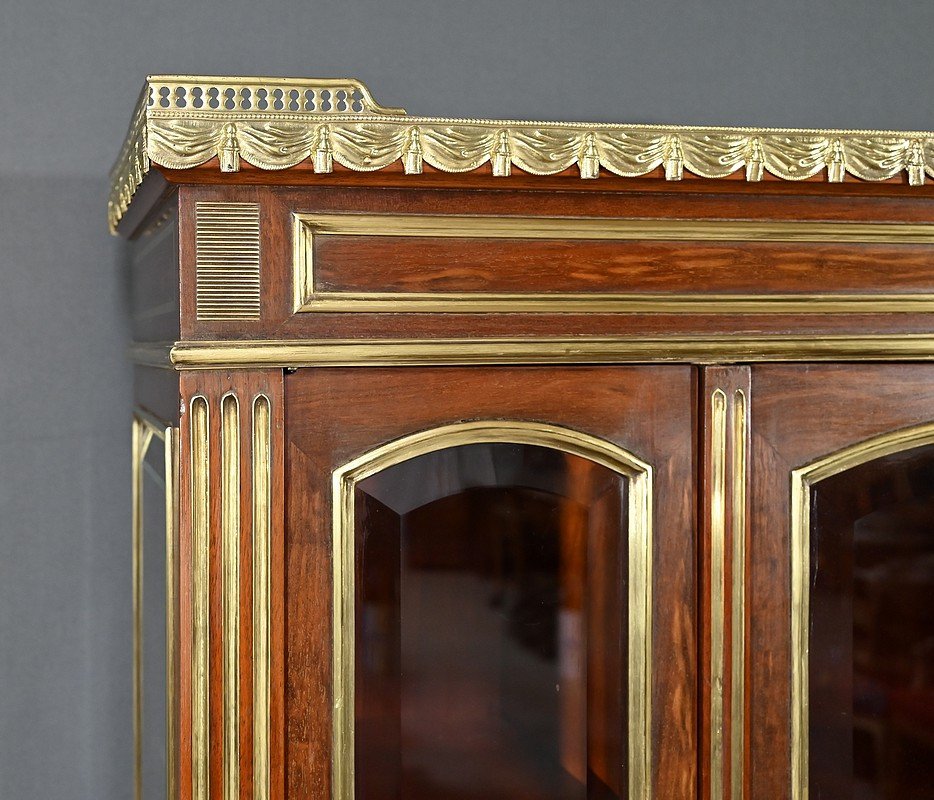 Rare Small Cylinder Desk And Display Cabinet, In Mahogany, Louis XVI Style – Mid 19th Century-photo-1