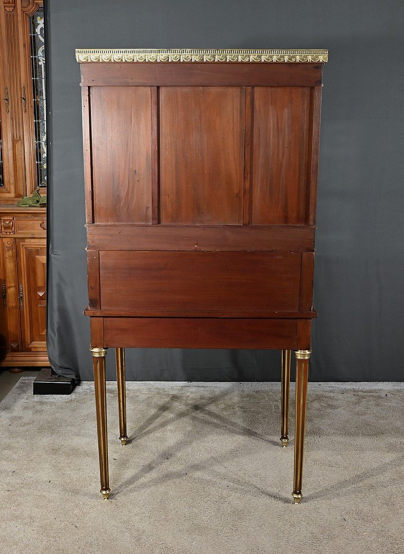 Rare Small Cylinder Desk And Display Cabinet, In Mahogany, Louis XVI Style – Mid 19th Century-photo-8