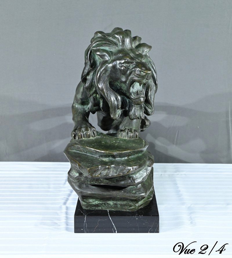 Bronze “roaring Lion”, Signed Nerin – Early 20th Century-photo-3