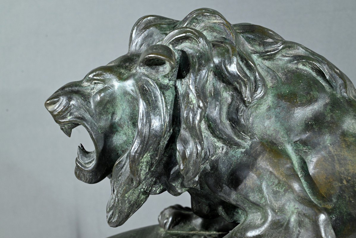 Bronze “roaring Lion”, Signed Nerin – Early 20th Century-photo-1