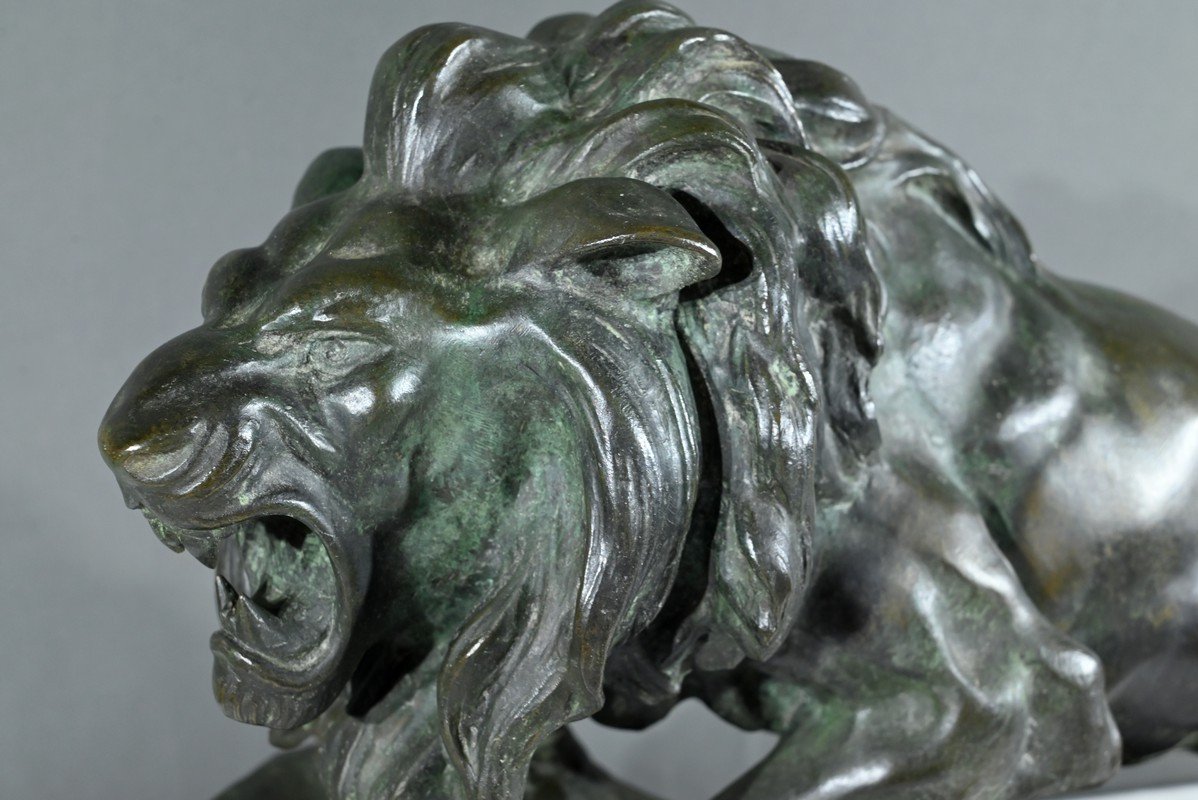 Bronze “roaring Lion”, Signed Nerin – Early 20th Century-photo-2