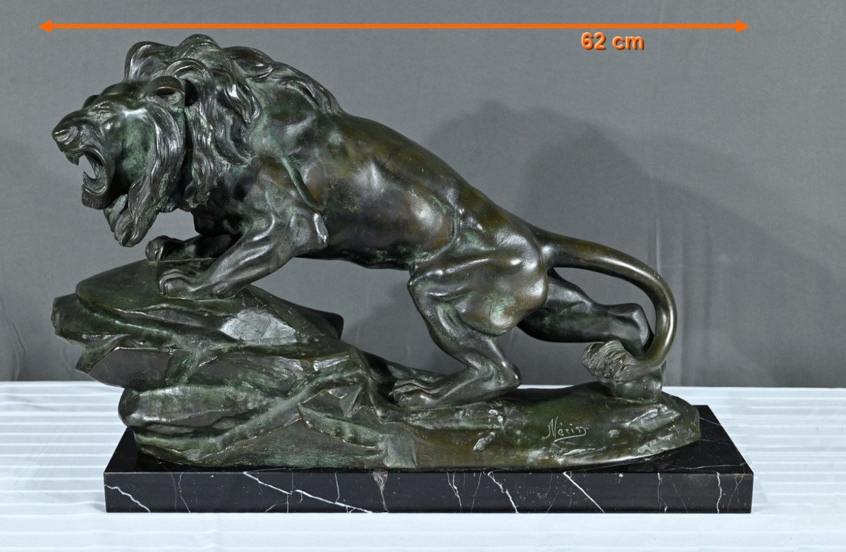 Bronze “roaring Lion”, Signed Nerin – Early 20th Century-photo-6