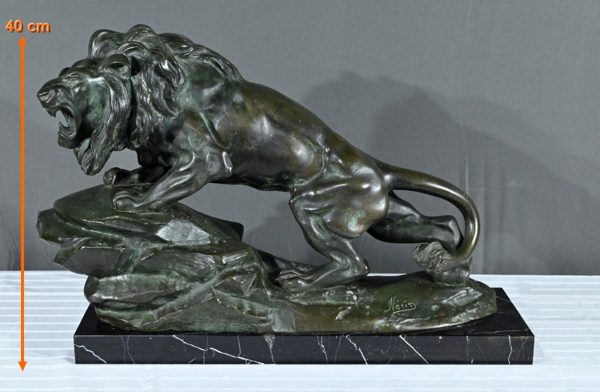 Bronze “roaring Lion”, Signed Nerin – Early 20th Century-photo-8