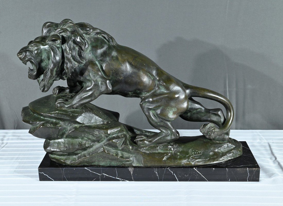 Bronze “roaring Lion”, Signed Nerin – Early 20th Century