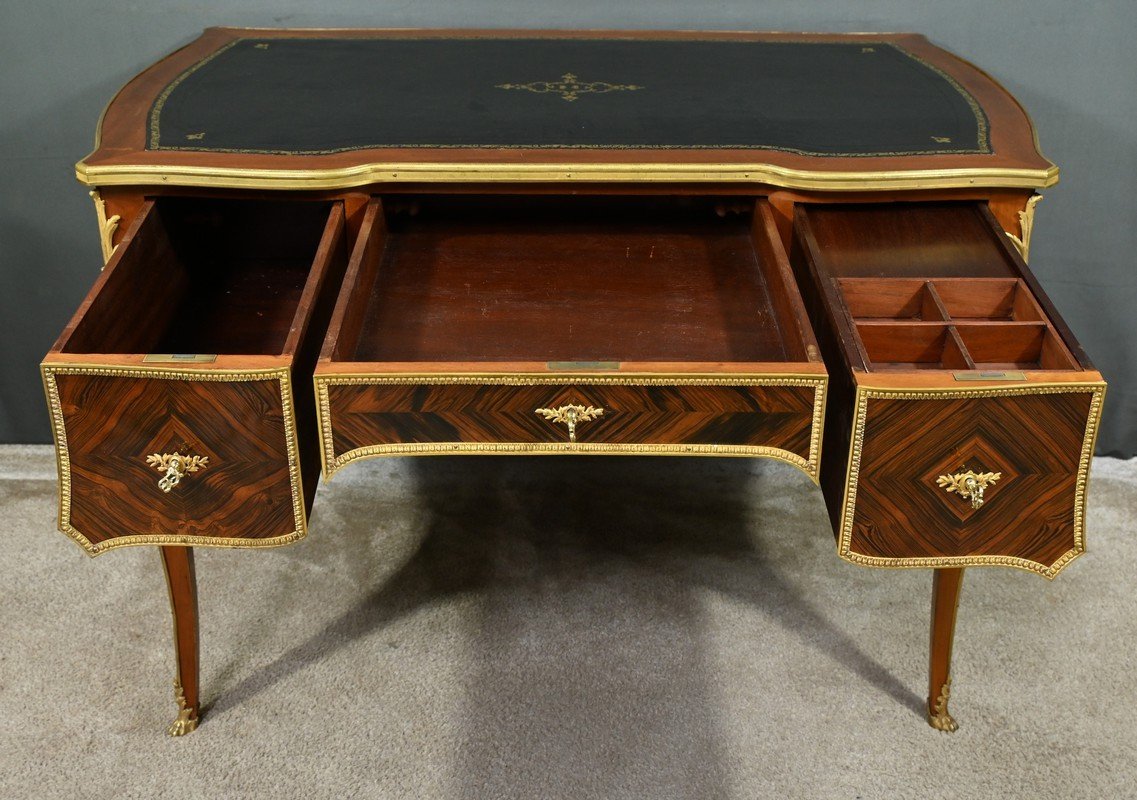 Small Mahogany And Rosewood Mid-century Desk, Louis XV Style, Napoleon III Period – Mid-19th Century-photo-3