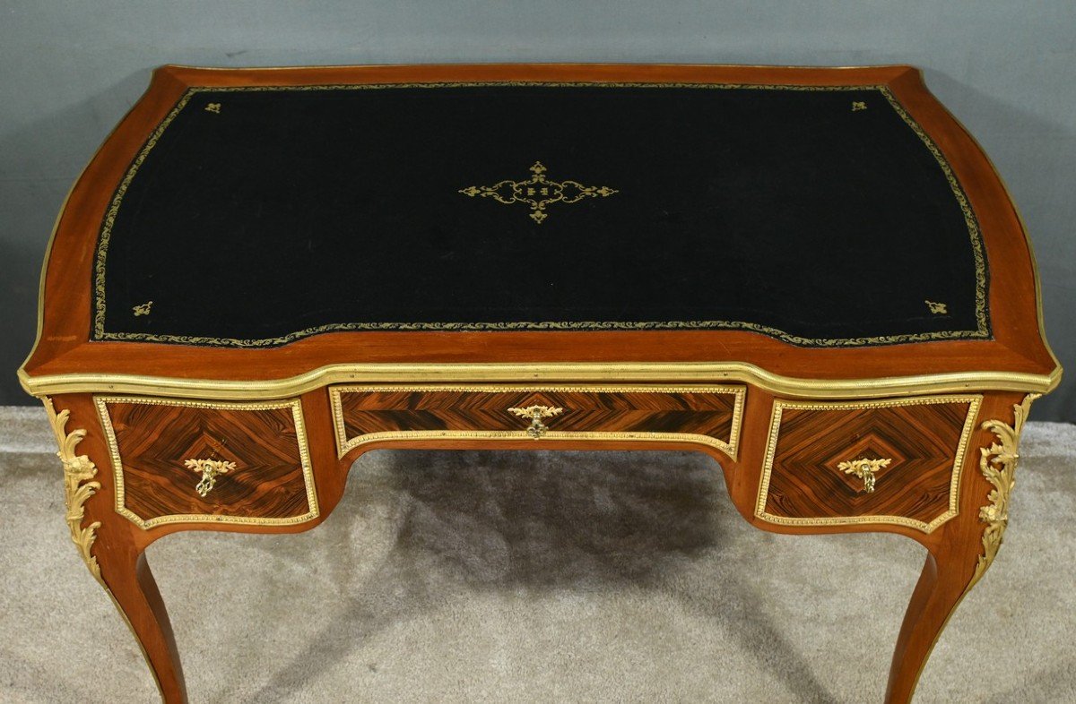 Small Mahogany And Rosewood Mid-century Desk, Louis XV Style, Napoleon III Period – Mid-19th Century-photo-4