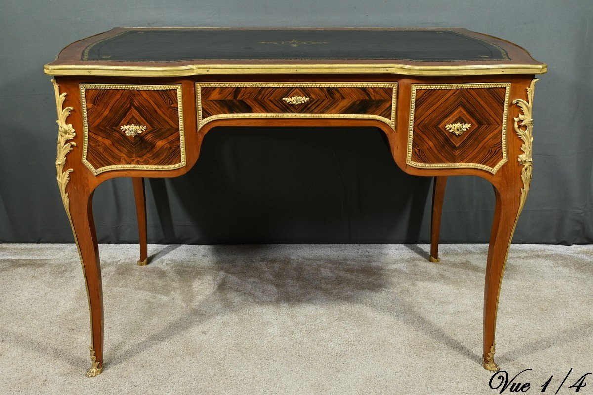 Small Mahogany And Rosewood Mid-century Desk, Louis XV Style, Napoleon III Period – Mid-19th Century-photo-1