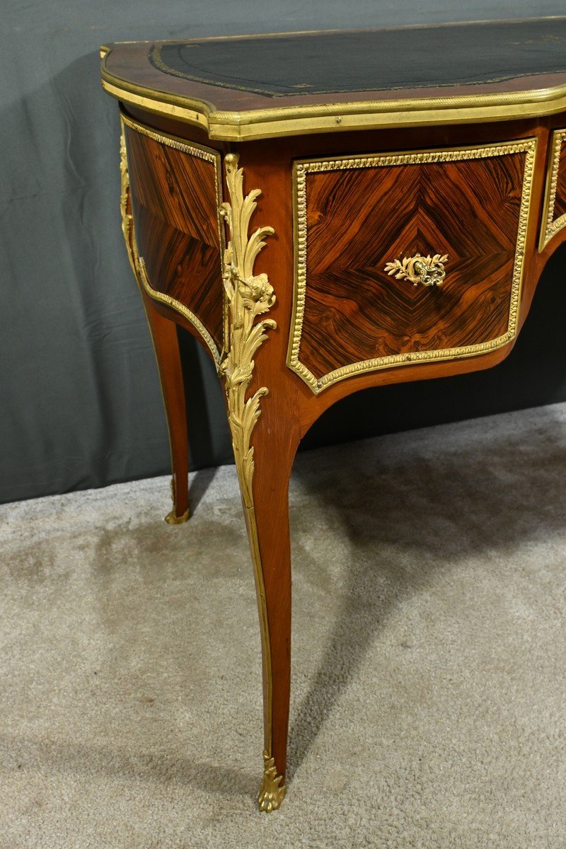 Small Mahogany And Rosewood Mid-century Desk, Louis XV Style, Napoleon III Period – Mid-19th Century-photo-2