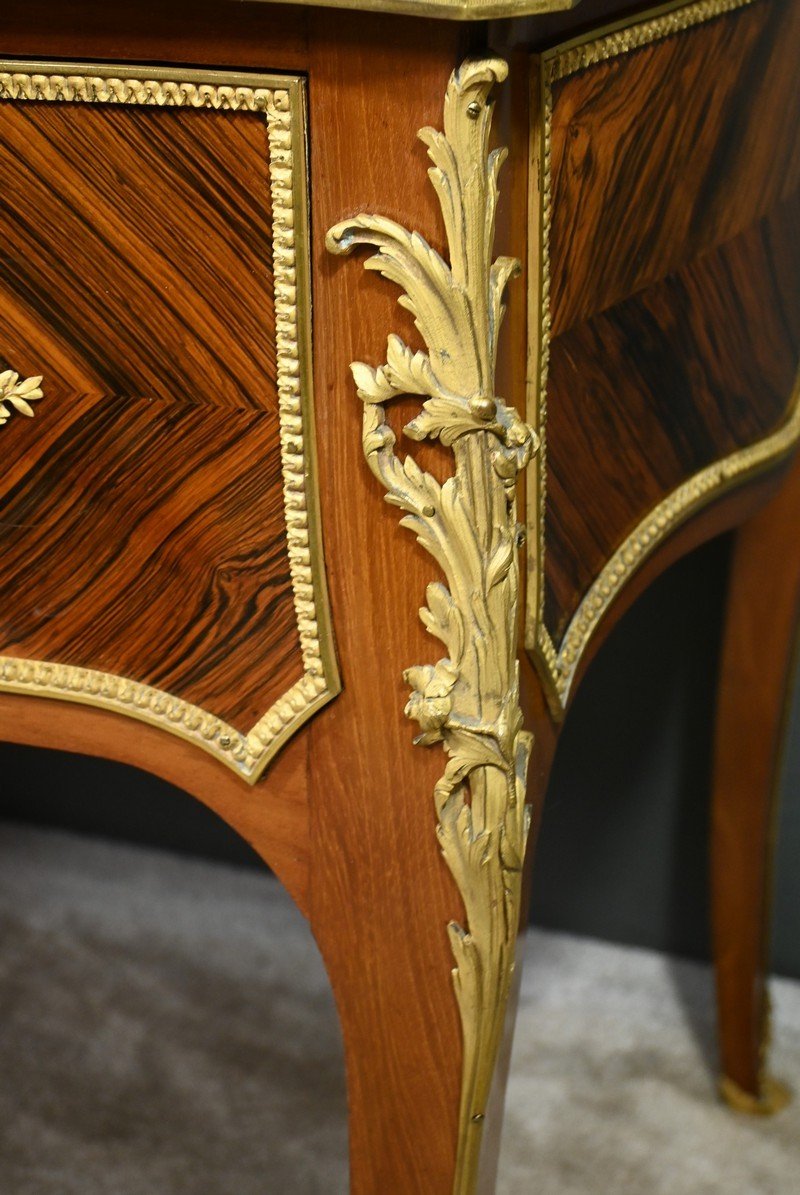 Small Mahogany And Rosewood Mid-century Desk, Louis XV Style, Napoleon III Period – Mid-19th Century-photo-4