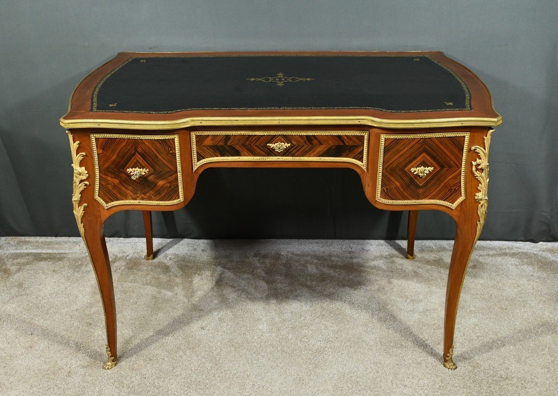 Small Mahogany And Rosewood Mid-century Desk, Louis XV Style, Napoleon III Period – Mid-19th Century