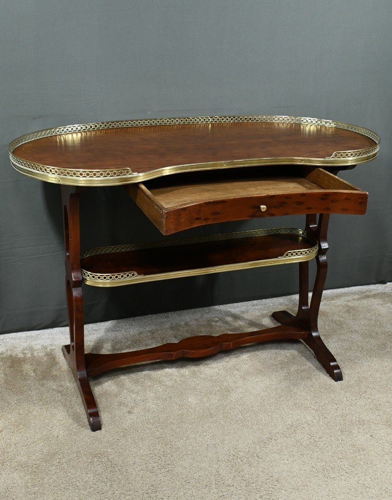 Kidney Table In Speckled Mahogany, Stamped “l'escalier De Cristal” – Late 19th Century-photo-3