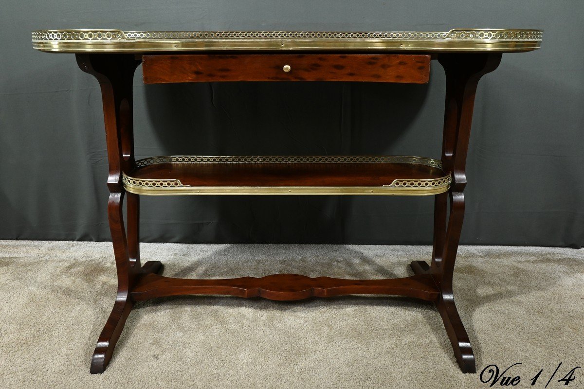 Kidney Table In Speckled Mahogany, Stamped “l'escalier De Cristal” – Late 19th Century-photo-1