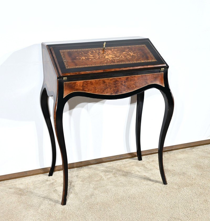 Small Sloping Desk In Blackened Pearwood And Amboyna, Napoleon III Period – Mid-19th Century-photo-2