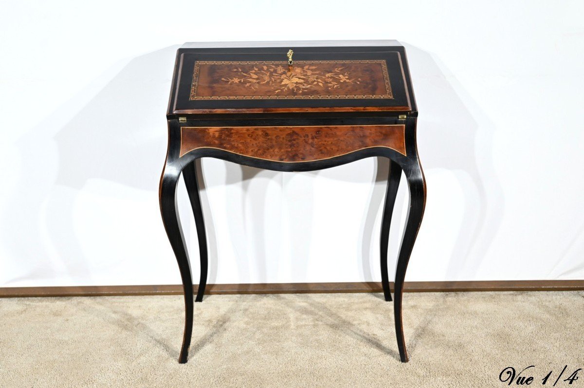 Petit Bureau De Pente En Poirier Noirci Et Amboine, époque Napoléon III – Milieu XIXe-photo-1