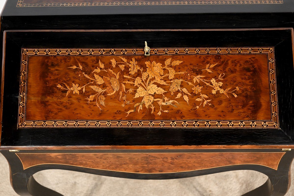 Small Sloping Desk In Blackened Pearwood And Amboyna, Napoleon III Period – Mid-19th Century-photo-2