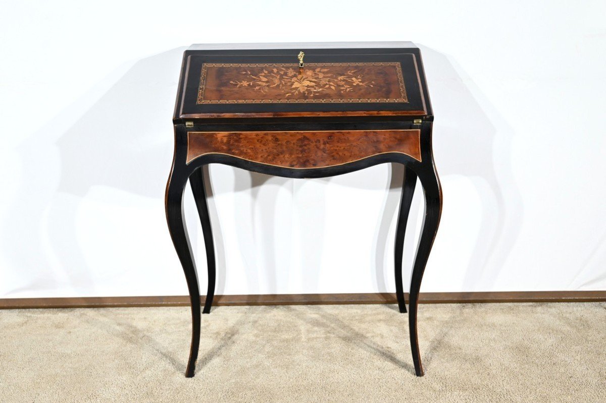 Small Sloping Desk In Blackened Pearwood And Amboyna, Napoleon III Period – Mid-19th Century