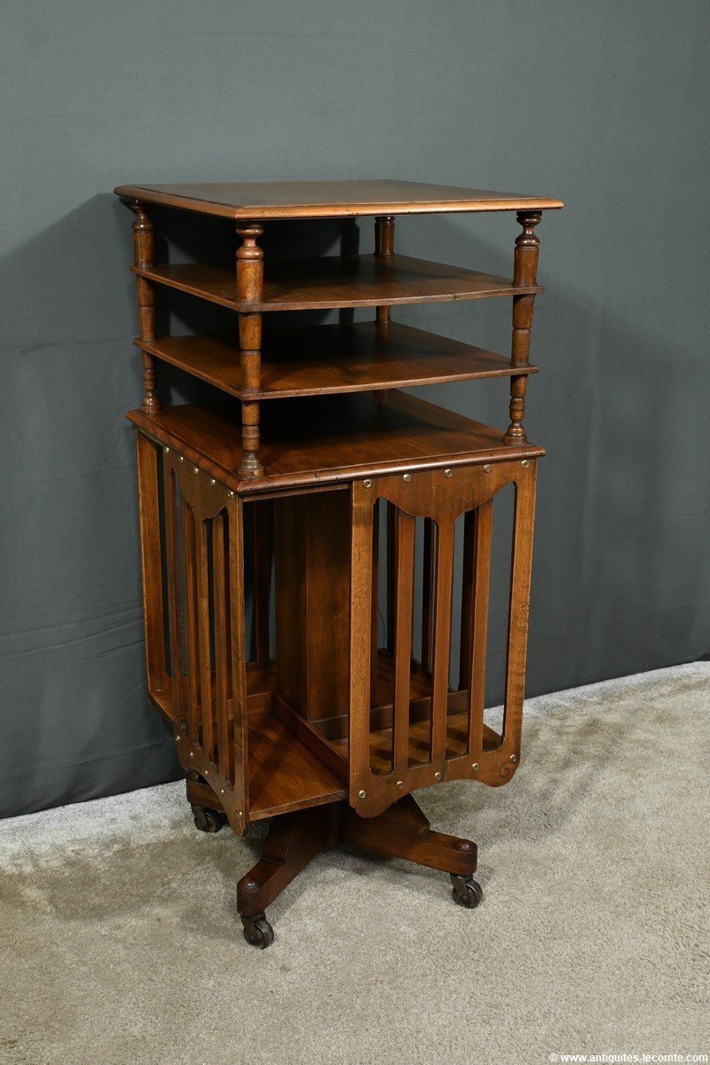 Revolving Walnut Bookcase, Stamped G.lancelin - 1900-photo-2