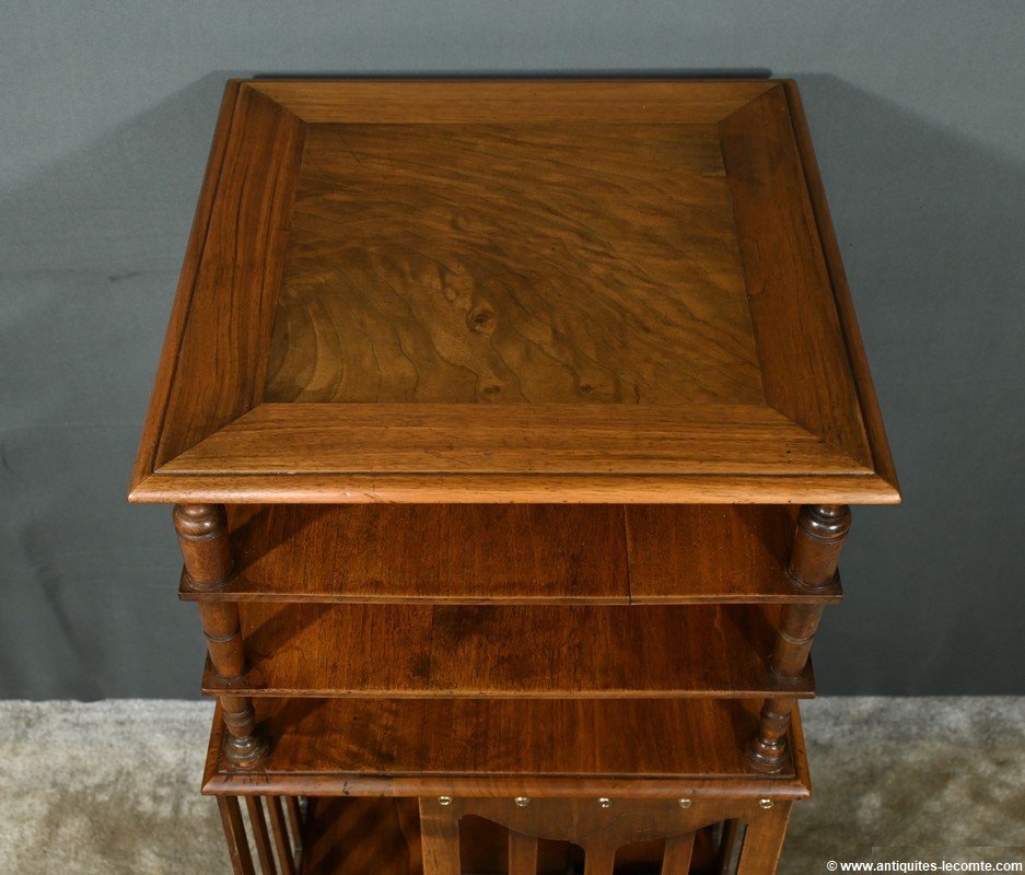 Revolving Walnut Bookcase, Stamped G.lancelin - 1900-photo-3