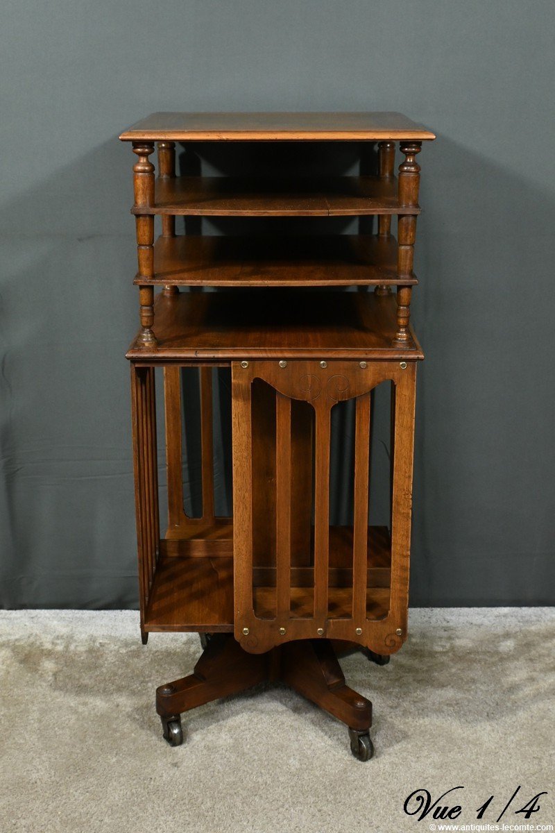 Revolving Walnut Bookcase, Stamped G.lancelin - 1900-photo-4