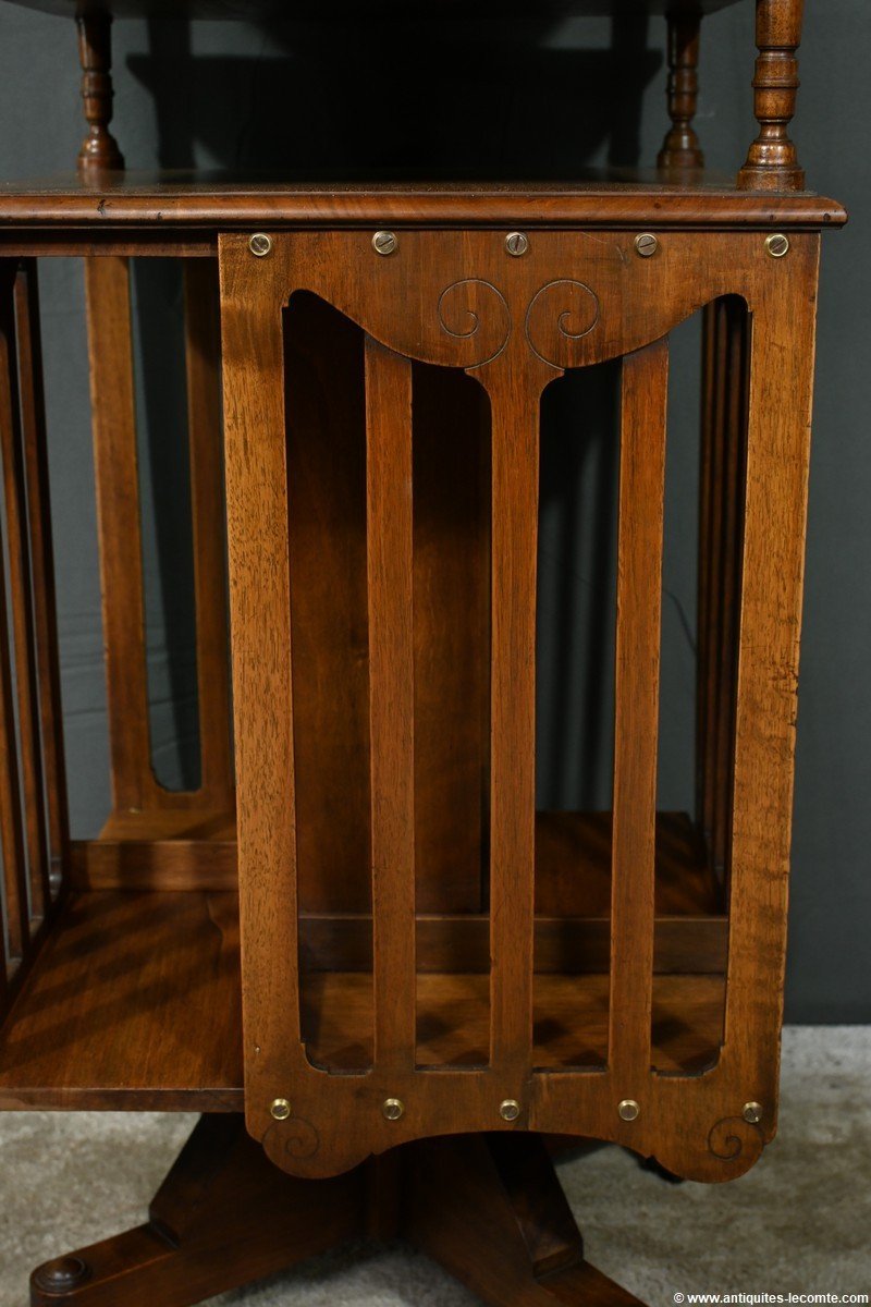 Revolving Walnut Bookcase, Stamped G.lancelin - 1900-photo-2