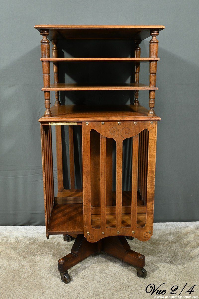 Revolving Walnut Bookcase, Stamped G.lancelin - 1900-photo-5