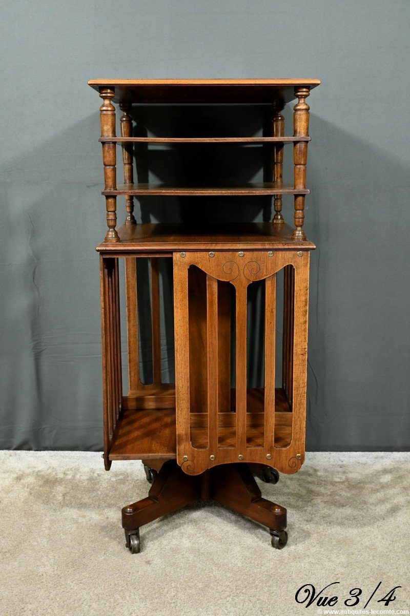 Revolving Walnut Bookcase, Stamped G.lancelin - 1900-photo-6