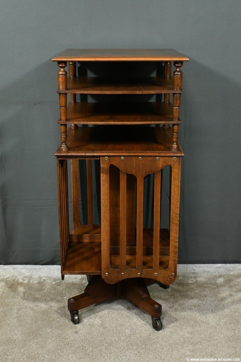 Revolving Walnut Bookcase, Stamped G.lancelin - 1900