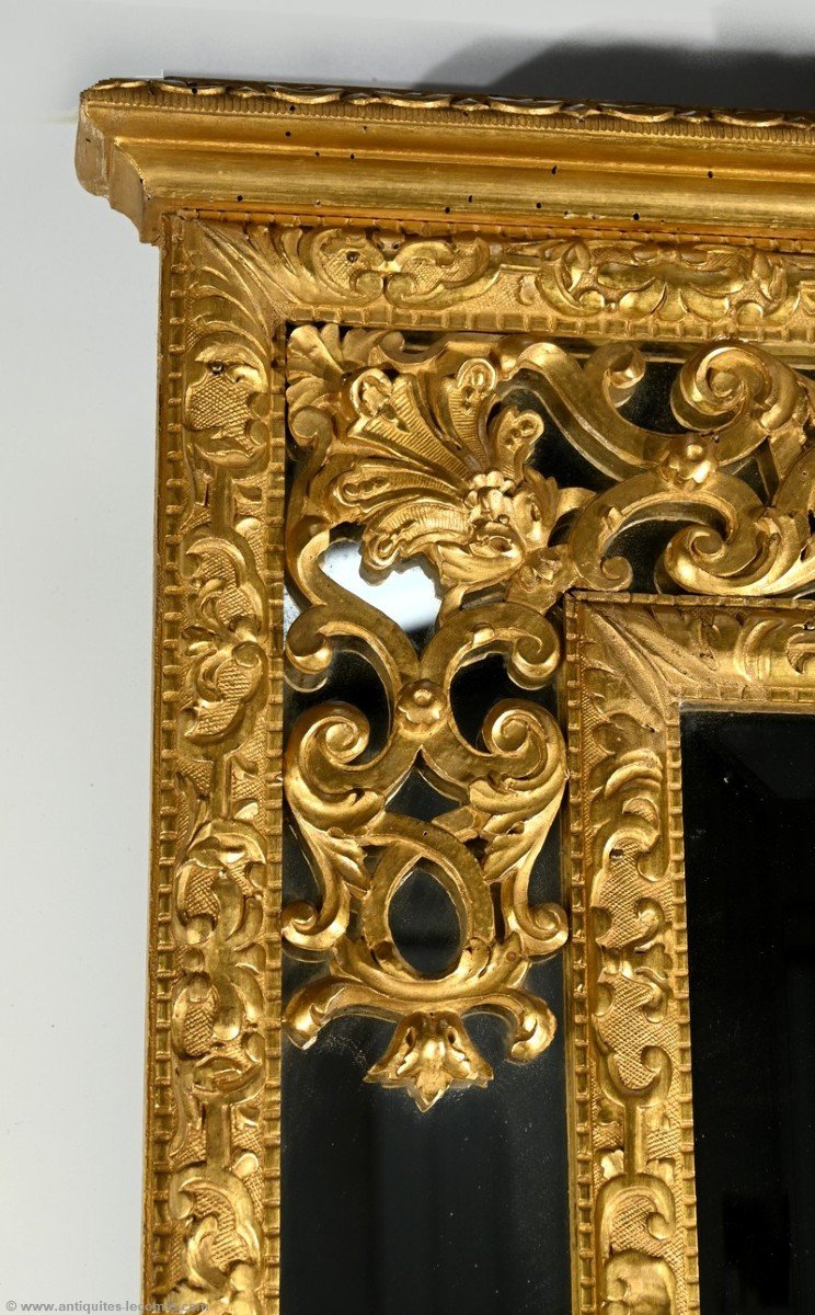 Gilded Wooden Glazing Bead Mirror, Napoleon III Period – Mid 19th Century-photo-1