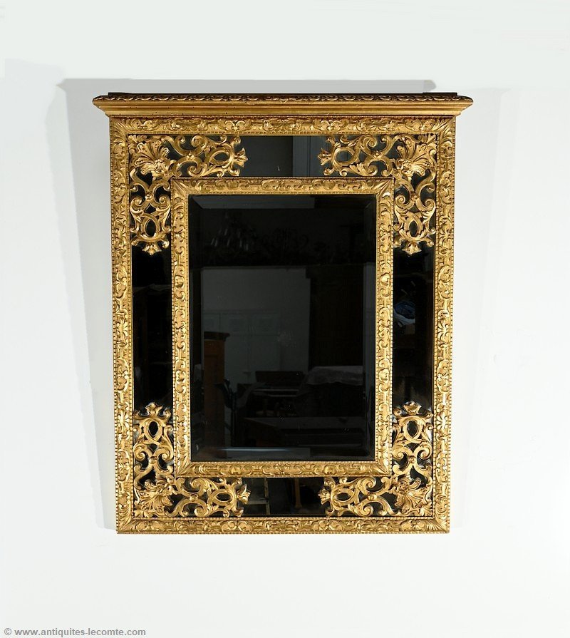 Gilded Wooden Glazing Bead Mirror, Napoleon III Period – Mid 19th Century