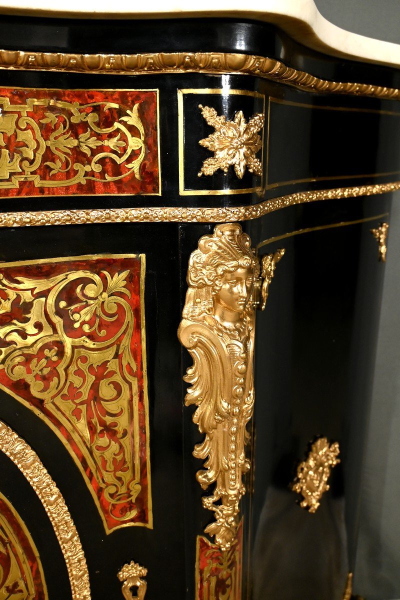 Boulle Buffet In Blackened Pear Wood, Napoleon II Period – Mid-19th Century-photo-5