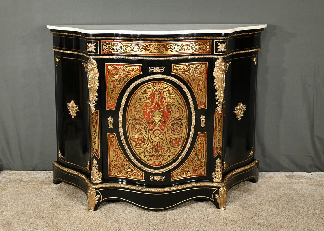 Boulle Buffet In Blackened Pear Wood, Napoleon II Period – Mid-19th Century