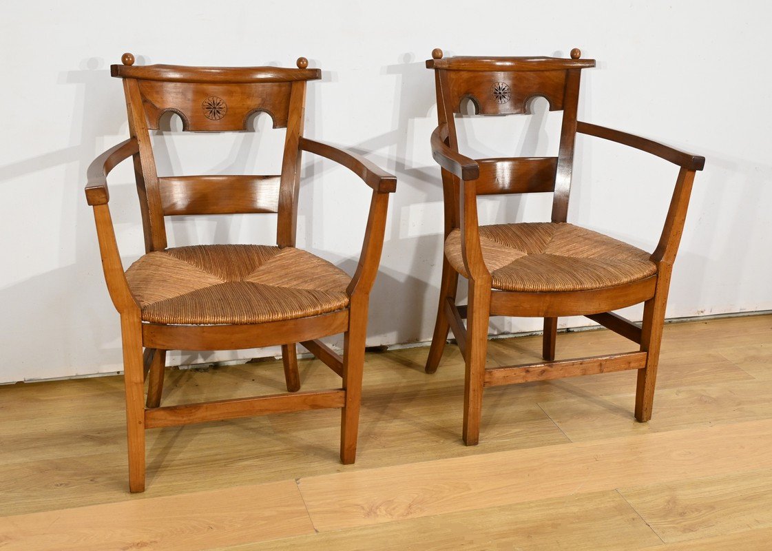 Pair Of Cherrywood Armchairs, Directoire Period – Early 19th Century-photo-2