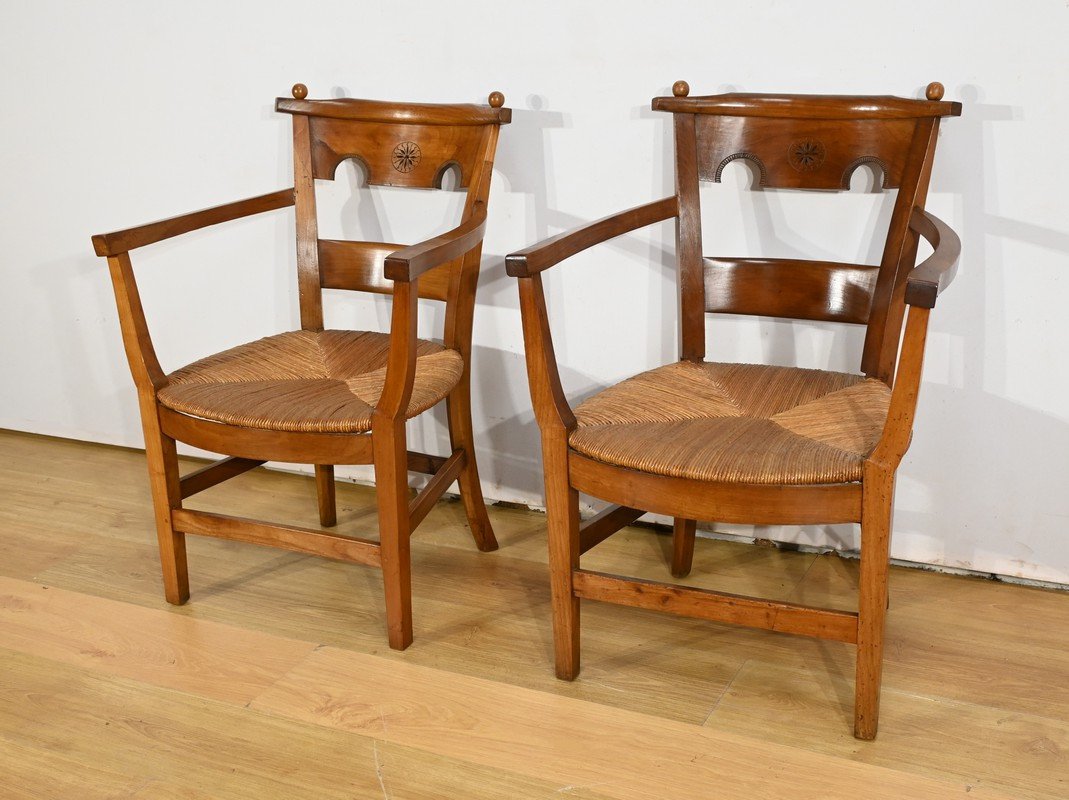 Pair Of Cherrywood Armchairs, Directoire Period – Early 19th Century-photo-3