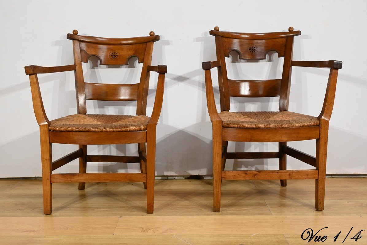 Pair Of Cherrywood Armchairs, Directoire Period – Early 19th Century-photo-4