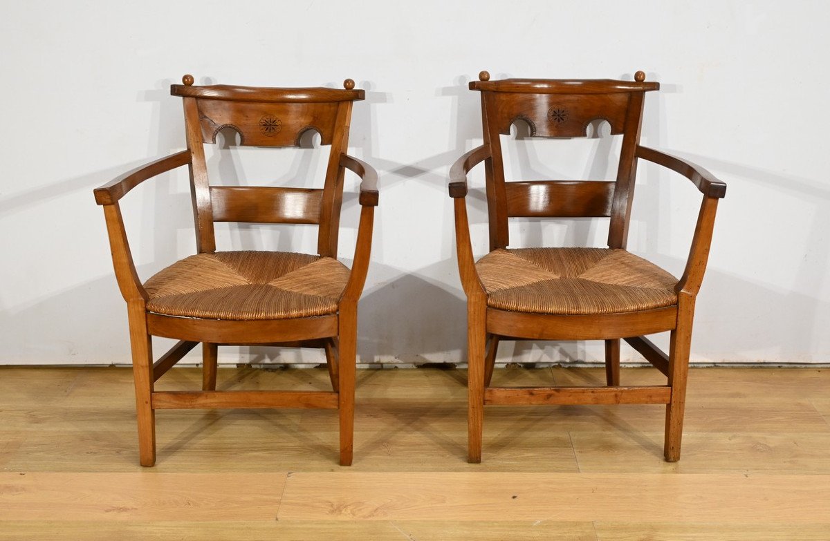 Pair Of Cherrywood Armchairs, Directoire Period – Early 19th Century