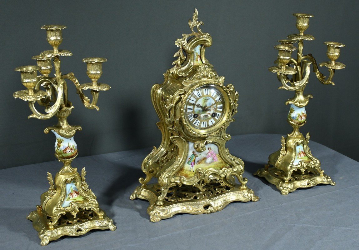 Garniture De Cheminée En Bronze Doré, Bretagne – 1930-photo-2