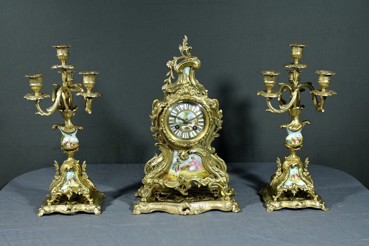 Garniture De Cheminée En Bronze Doré, Bretagne – 1930