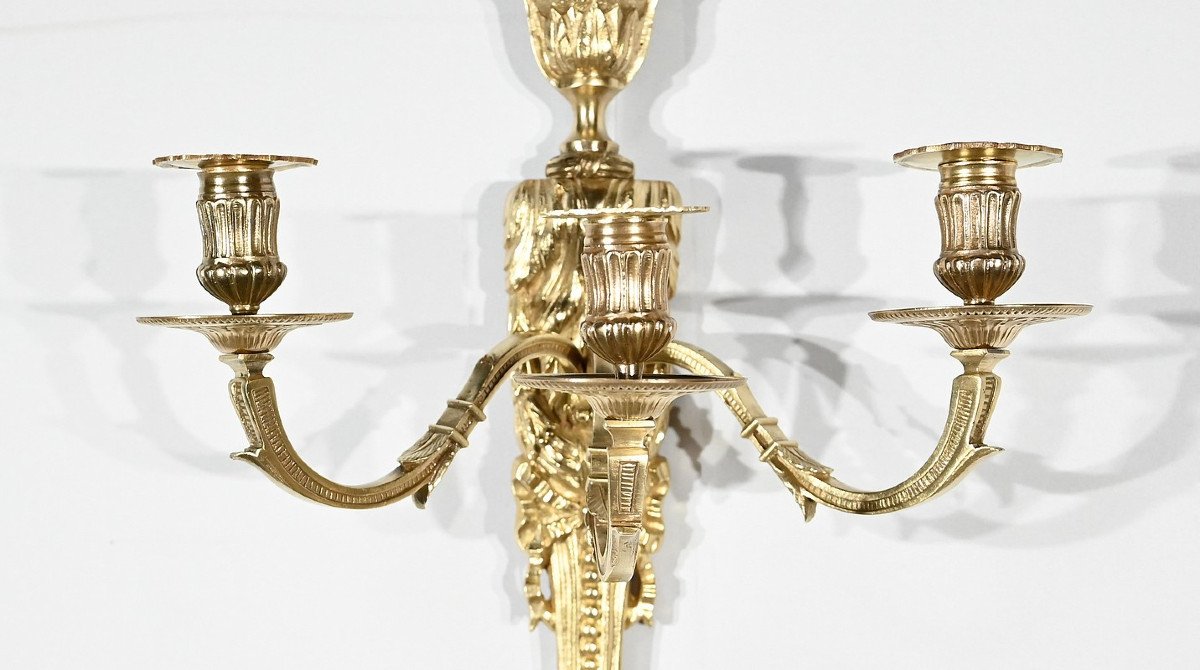 Paire D’appliques En Bronze Doré, Style Louis XVI – Milieu XIXe-photo-1