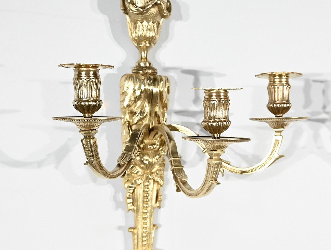 Paire D’appliques En Bronze Doré, Style Louis XVI – Milieu XIXe-photo-2